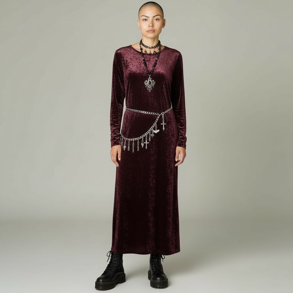 Vintage Crushed Velvet Maxi Dress 12/14 Whimsigoth Dark Romantic Gothic - Picture 10 of 10